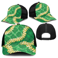 Green Palaka Hawaii Mele Kalikimaka Mesh Trucker Cap Ohia Lehua Monstera Puakenikeni Lei - Polynesian Pride