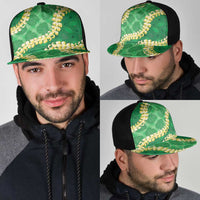 Green Palaka Hawaii Mele Kalikimaka Mesh Trucker Cap Ohia Lehua Monstera Puakenikeni Lei LT14 - Polynesian Pride