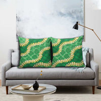 Green Palaka Hawaii Mele Kalikimaka Pillow Cover Ohia Lehua Monstera Puakenikeni Lei - Polynesian Pride