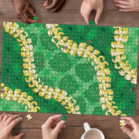 Green Palaka Hawaii Mele Kalikimaka Puzzle Ohia Lehua Monstera Puakenikeni Lei - Polynesian Pride