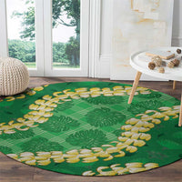 Green Palaka Hawaii Mele Kalikimaka Round Carpet Ohia Lehua Monstera Puakenikeni Lei LT14 - Polynesian Pride