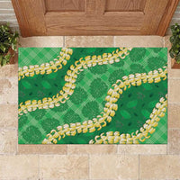 Green Palaka Hawaii Mele Kalikimaka Rubber Doormat Ohia Lehua Monstera Puakenikeni Lei - Polynesian Pride