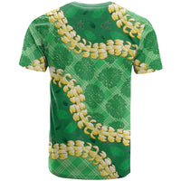 Green Palaka Hawaii Mele Kalikimaka T Shirt Ohia Lehua Monstera Puakenikeni Lei - Polynesian Pride