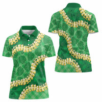 Green Palaka Hawaii Mele Kalikimaka Women Polo Shirt Ohia Lehua Monstera Puakenikeni Lei - Polynesian Pride