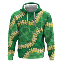 Green Palaka Hawaii Mele Kalikimaka Zip Hoodie Ohia Lehua Monstera Puakenikeni Lei - Polynesian Pride