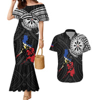 Philippines Strong Couples Matching Mermaid Dress and Hawaiian Shirt Filipino Map Polynesian Tattoo LT14 Black - Polynesian Pride