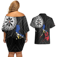 Philippines Strong Couples Matching Off Shoulder Short Dress and Hawaiian Shirt Filipino Map Polynesian Tattoo LT14 - Polynesian Pride