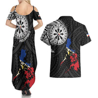 Philippines Strong Couples Matching Summer Maxi Dress and Hawaiian Shirt Filipino Map Polynesian Tattoo - Polynesian Pride