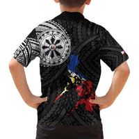 Philippines Strong Family Matching Off The Shoulder Long Sleeve Dress and Hawaiian Shirt Filipino Map Polynesian Tattoo - Polynesian Pride