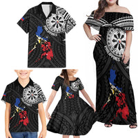 Philippines Strong Family Matching Off Shoulder Maxi Dress and Hawaiian Shirt Filipino Map Polynesian Tattoo LT14 - Polynesian Pride