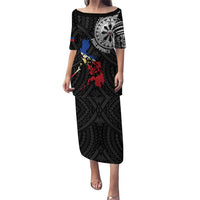 Philippines Strong Family Matching Puletasi and Hawaiian Shirt Filipino Map Polynesian Tattoo LT14 Mom's Dress Black - Polynesian Pride
