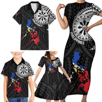Philippines Strong Family Matching Short Sleeve Bodycon Dress and Hawaiian Shirt Filipino Map Polynesian Tattoo - Polynesian Pride