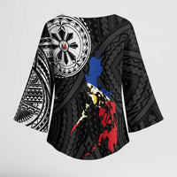 Philippines Strong Kimono Sleeve Blouse Filipino Map Polynesian Tattoo - Polynesian Pride