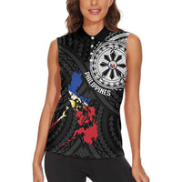 Philippines Strong Women Sleeveless Polo Shirt Filipino Map Polynesian Tattoo - Polynesian Pride