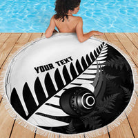 New Zealand Lawn Bowls Custom Beach Blanket Aotearoa Silver Fern - Polynesian Pride