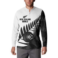 New Zealand Lawn Bowls Custom Button Sweatshirt Aotearoa Silver Fern - Polynesian Pride
