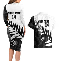 New Zealand Lawn Bowls Custom Couples Matching Long Sleeve Bodycon Dress and Hawaiian Shirt Aotearoa Silver Fern LT14 - Polynesian Pride