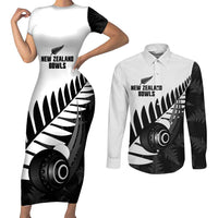 New Zealand Lawn Bowls Custom Couples Matching Short Sleeve Bodycon Dress and Long Sleeve Button Shirt Aotearoa Silver Fern - Polynesian Pride