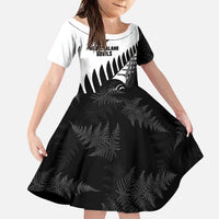 New Zealand Lawn Bowls Custom Family Matching Summer Maxi Dress and Hawaiian Shirt Aotearoa Silver Fern LT14 Daughter's Dress Black - Polynesian Pride