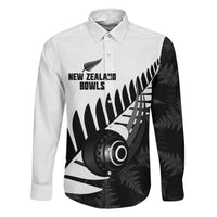 New Zealand Lawn Bowls Custom Family Matching Summer Maxi Dress and Hawaiian Shirt Aotearoa Silver Fern LT14 Dad's Shirt - Long Sleeve Black - Polynesian Pride