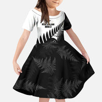 New Zealand Lawn Bowls Custom Kid Short Sleeve Dress Aotearoa Silver Fern LT14 KID Black - Polynesian Pride