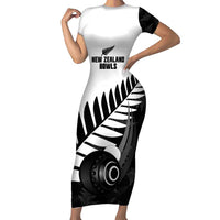 New Zealand Lawn Bowls Custom Short Sleeve Bodycon Dress Aotearoa Silver Fern - Polynesian Pride