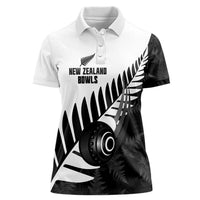 New Zealand Lawn Bowls Custom Women Polo Shirt Aotearoa Silver Fern LT14 Female Black - Polynesian Pride