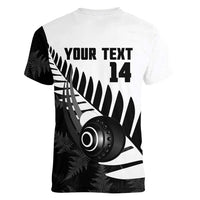 New Zealand Lawn Bowls Custom Women V-Neck T-Shirt Aotearoa Silver Fern LT14 - Polynesian Pride