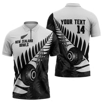 New Zealand Lawn Bowls Custom Zipper Polo Shirt Aotearoa Silver Fern LT14 - Polynesian Pride