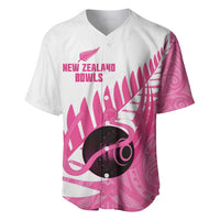 New Zealand Lawn Bowls Breast Cancer Custom Baseball Jersey Aotearoa Maori Silver Fern Pink Ribbon - Polynesian Pride