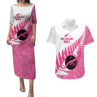 New Zealand Lawn Bowls Breast Cancer Custom Couples Matching Puletasi and Hawaiian Shirt Aotearoa Maori Silver Fern Pink Ribbon LT14 Pink - Polynesian Pride