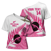 New Zealand Lawn Bowls Breast Cancer Custom Cross Shoulder Shirt Aotearoa Maori Silver Fern Pink Ribbon LT14 - Polynesian Pride