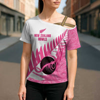 New Zealand Lawn Bowls Breast Cancer Custom Cross Shoulder Shirt Aotearoa Maori Silver Fern Pink Ribbon LT14 - Polynesian Pride