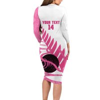 New Zealand Lawn Bowls Breast Cancer Custom Family Matching Long Sleeve Bodycon Dress and Hawaiian Shirt Aotearoa Maori Silver Fern Pink Ribbon LT14 - Polynesian Pride