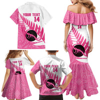 New Zealand Lawn Bowls Breast Cancer Custom Family Matching Mermaid Dress and Hawaiian Shirt Aotearoa Maori Silver Fern Pink Ribbon LT14 - Polynesian Pride