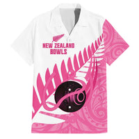 New Zealand Lawn Bowls Breast Cancer Custom Family Matching Off Shoulder Maxi Dress and Hawaiian Shirt Aotearoa Maori Silver Fern Pink Ribbon LT14 Dad's Shirt - Short Sleeve Pink - Polynesian Pride