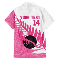 New Zealand Lawn Bowls Breast Cancer Custom Family Matching Off Shoulder Short Dress and Hawaiian Shirt Aotearoa Maori Silver Fern Pink Ribbon LT14 - Polynesian Pride