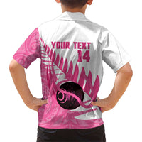 New Zealand Lawn Bowls Breast Cancer Custom Family Matching Short Sleeve Bodycon Dress and Hawaiian Shirt Aotearoa Maori Silver Fern Pink Ribbon LT14 - Polynesian Pride