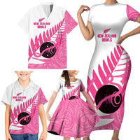 New Zealand Lawn Bowls Breast Cancer Custom Family Matching Short Sleeve Bodycon Dress and Hawaiian Shirt Aotearoa Maori Silver Fern Pink Ribbon LT14 - Polynesian Pride