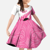 New Zealand Lawn Bowls Breast Cancer Custom Family Matching Tank Maxi Dress and Hawaiian Shirt Aotearoa Maori Silver Fern Pink Ribbon LT14 Daughter's Dress Pink - Polynesian Pride