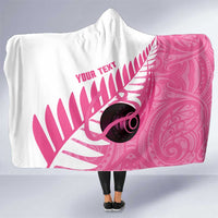 New Zealand Lawn Bowls Breast Cancer Custom Hooded Blanket Aotearoa Maori Silver Fern Pink Ribbon - Polynesian Pride