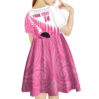 New Zealand Lawn Bowls Breast Cancer Custom Kid Short Sleeve Dress Aotearoa Maori Silver Fern Pink Ribbon LT14 - Polynesian Pride