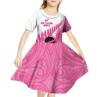 New Zealand Lawn Bowls Breast Cancer Custom Kid Short Sleeve Dress Aotearoa Maori Silver Fern Pink Ribbon LT14 - Polynesian Pride