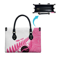 New Zealand Lawn Bowls Breast Cancer Custom Leather Bag Aotearoa Maori Silver Fern Pink Ribbon - Polynesian Pride