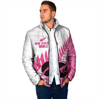 New Zealand Lawn Bowls Breast Cancer Custom Padded Jacket Aotearoa Maori Silver Fern Pink Ribbon - Polynesian Pride