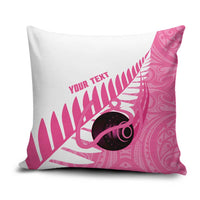 New Zealand Lawn Bowls Breast Cancer Custom Pillow Cover Aotearoa Maori Silver Fern Pink Ribbon - Polynesian Pride