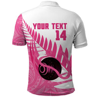 New Zealand Lawn Bowls Breast Cancer Custom Polo Shirt Aotearoa Maori Silver Fern Pink Ribbon LT14 - Polynesian Pride