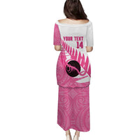 New Zealand Lawn Bowls Breast Cancer Custom Puletasi Aotearoa Maori Silver Fern Pink Ribbon LT14 - Polynesian Pride