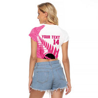 New Zealand Lawn Bowls Breast Cancer Custom Raglan Cropped T Shirt Aotearoa Maori Silver Fern Pink Ribbon LT14 - Polynesian Pride