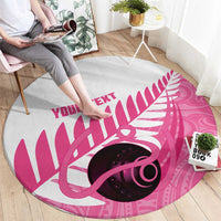 New Zealand Lawn Bowls Breast Cancer Custom Round Carpet Aotearoa Maori Silver Fern Pink Ribbon - Polynesian Pride